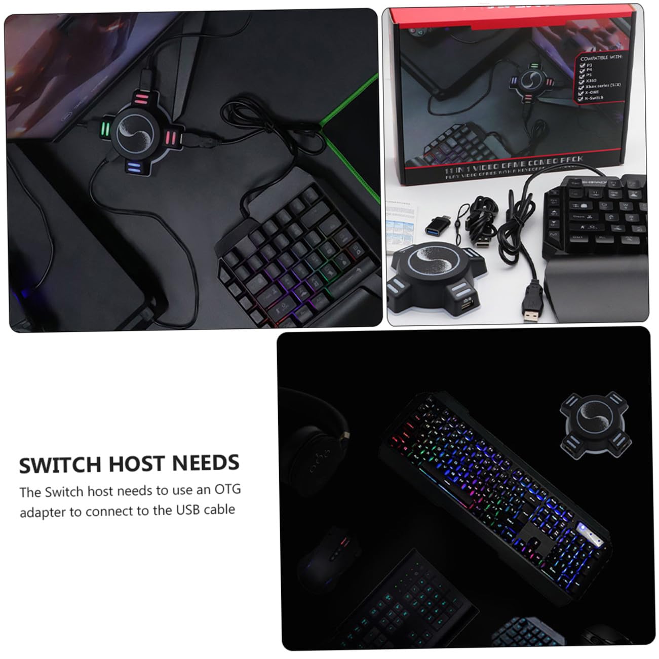 OSALADI Adaptateur Pratique et Résistant Clavier et Souris en ABS Noir Compatible avec Switch et Autres Consoles pour Console de Jeux pour Gamers en Bureaux et Cafés