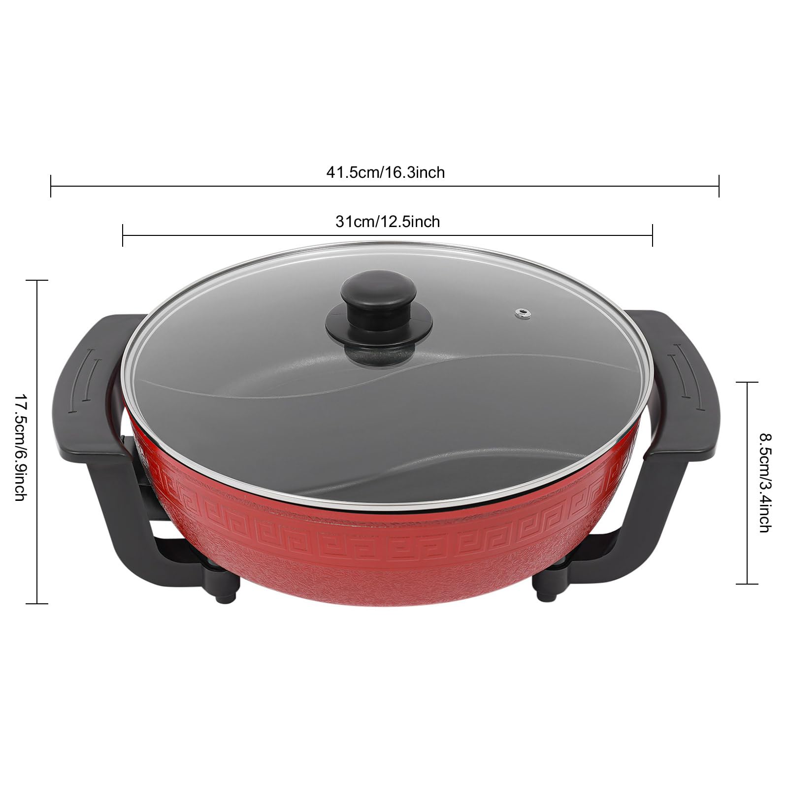Pentola da 1360 W Hot Pot 6 L Twin Hot Pot Shabu per fonduta cinese con coperchio e 5 livelli di regolazione della temperatura per 3-4 persone