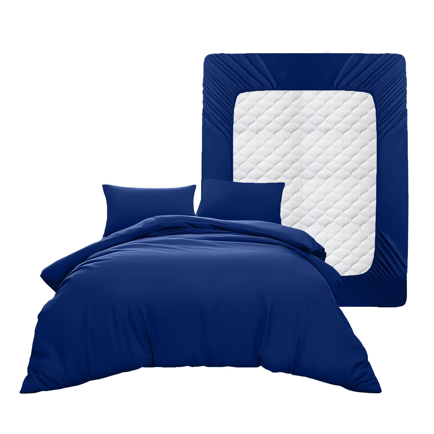 Casabella King Size Duvet Cover Sets - 4 Pc Luxury Duvet Brushed Microfiber Full Set - Duvet Cover, Fitted Sheet & Pillowcase 2 Pack- Soft & Durable Duvet King Size Set - Navy Bedding โ image 1