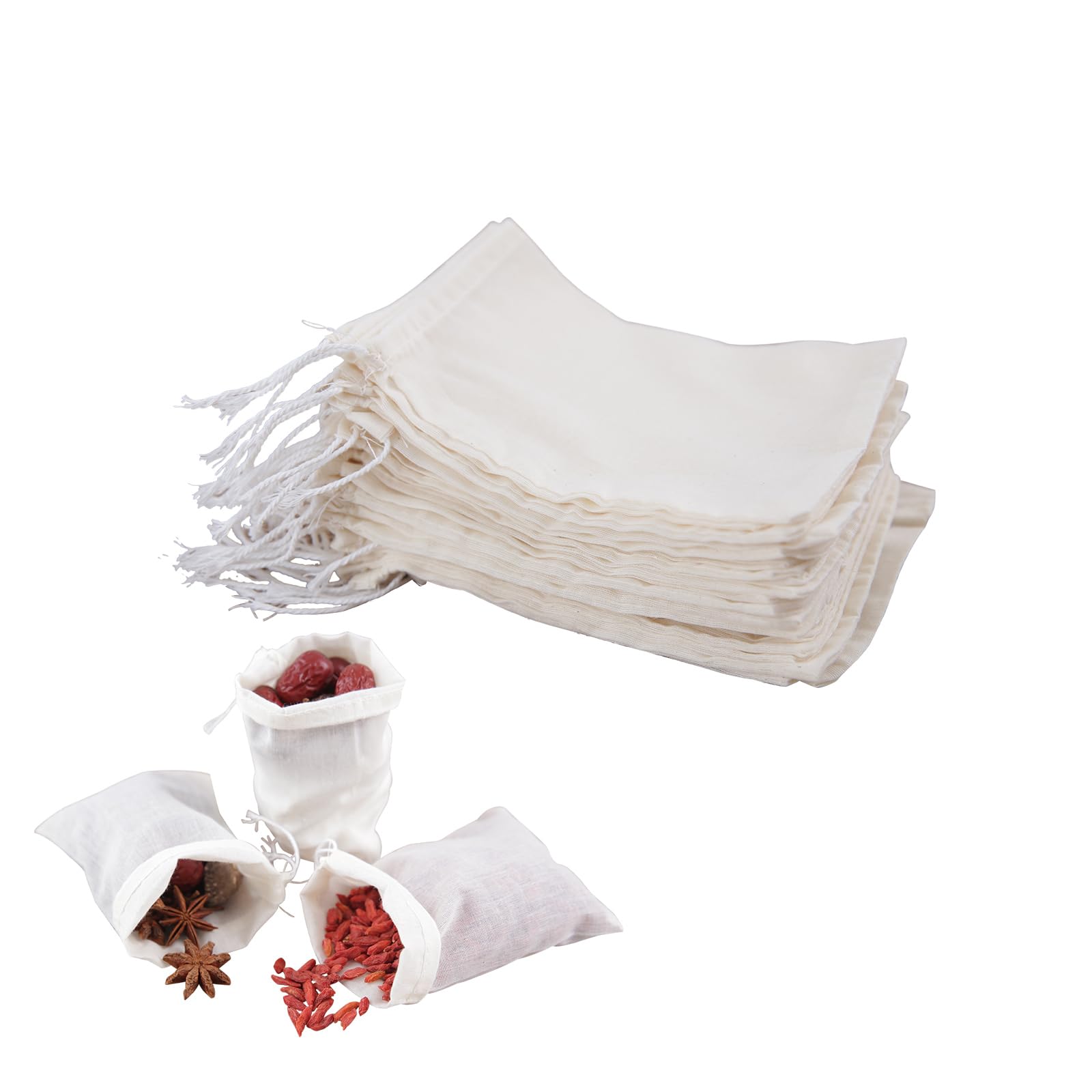 20pcs Empty Spice Bags for Cooking Soup,White Small Tea Filter Bags with Drawstring,Cotton material,Unbleached Muslin Bags for Coffee,Tea,Soup etc. 4 x 3 inch.