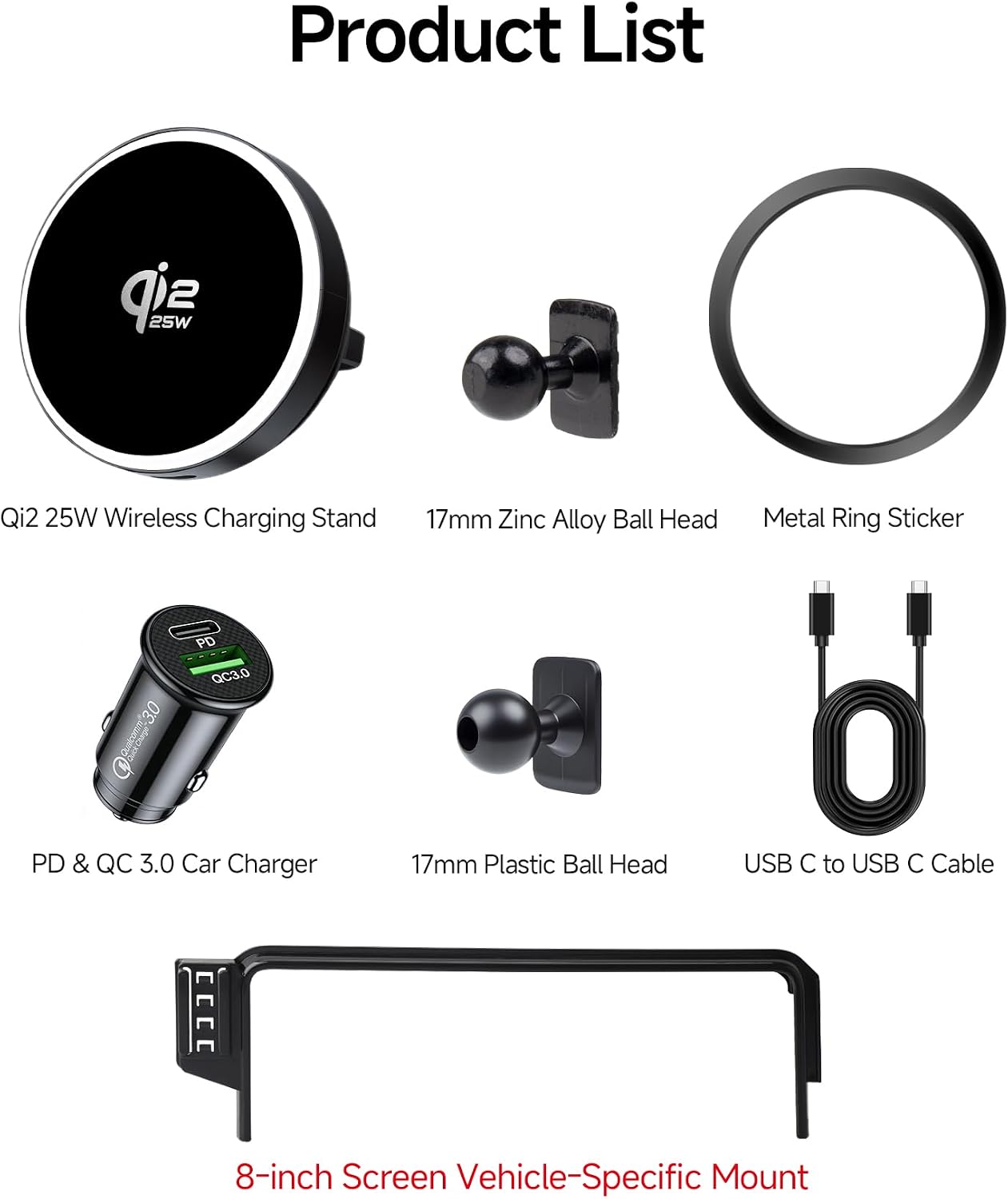 Qi2.2 Max 25W Fast Wireless Car Charger Phone Holder for 2022-2024 Ford Maverick 8-Inch Screen, Magnetic Phone Mount Compatible with MagSafe