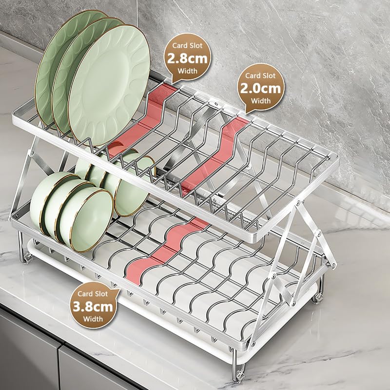 Escurreplatos, Organizador De Cocina De Doble Capa con Escurridor, Escurridor de Platos De Gran Capacidad Y Estante De Almacenamiento para Barras De Cocina