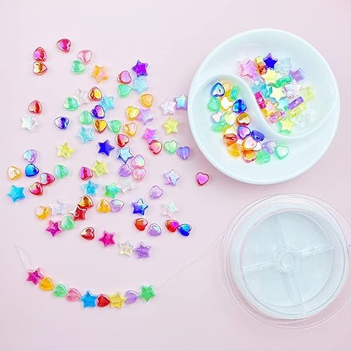 Miniatura 5 de 350 cuentas acrílicas con forma de estrella de corazón de 0.394 pulgadas, cuentas espaciadoras para hacer pulseras, collares, aretes, llaveros,