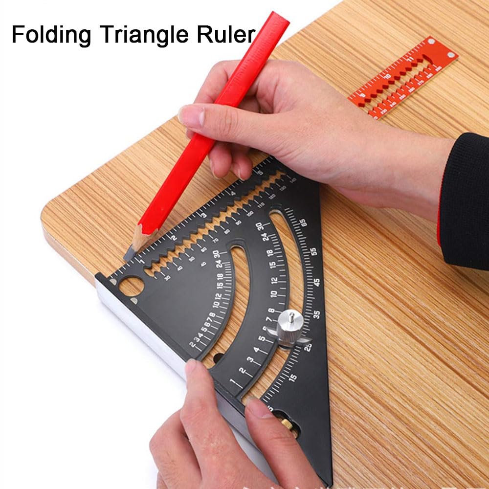 Regla triangular plegable, herramienta de carpintería de aleación de aluminio, ajuste ajustable, goniómetro de precisión para carpintero, ingeniero, arquitecto (6 pulgadas)
