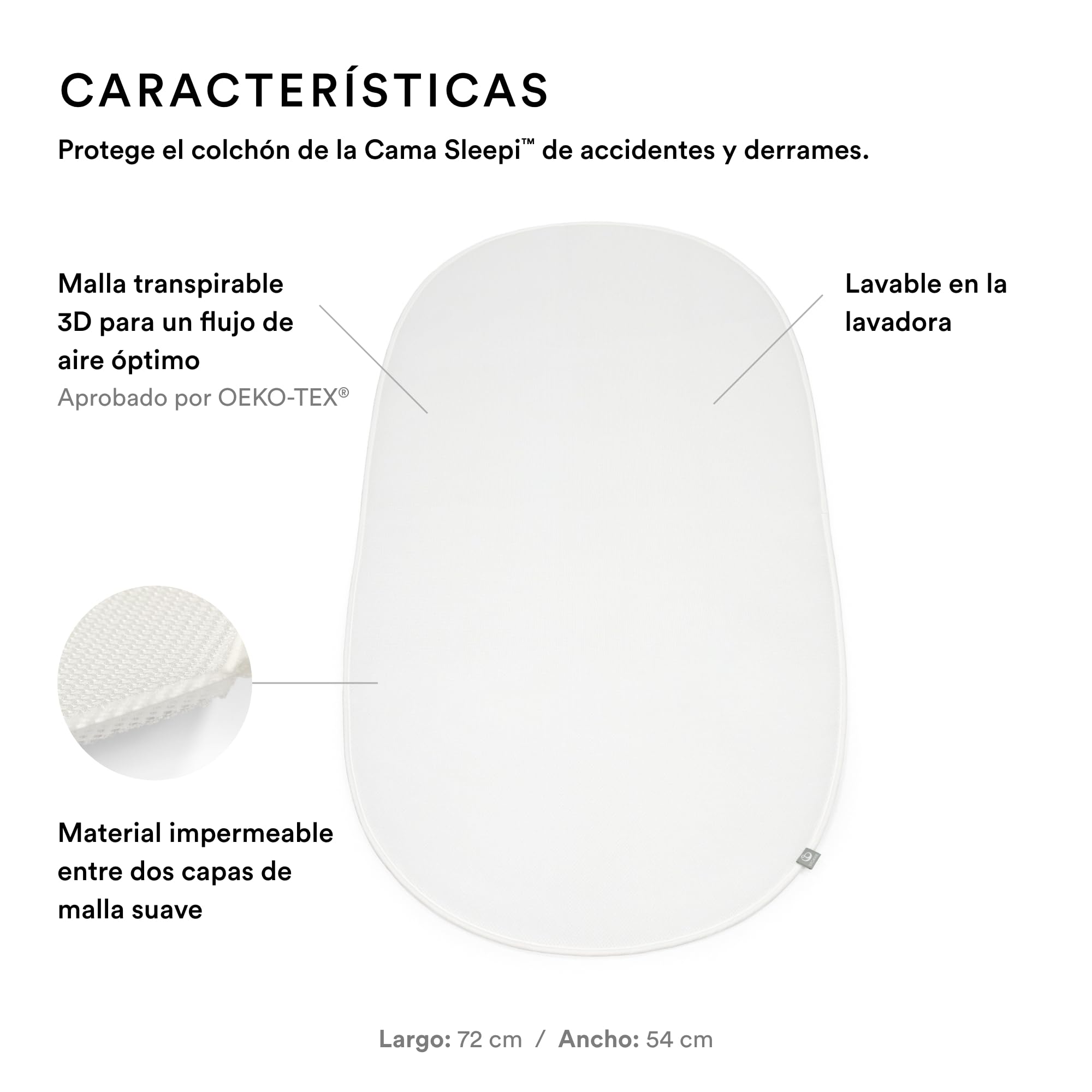 Sábana Protectora Sleepi V3 de Stokke, Blanca - Protege el colchón contra Accidentes y derrames - Compatible con el colchón Sleepi V3 - Exterior de Malla Transpirable 3D - Lavable a máquina