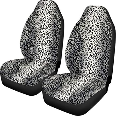 UNICEU Stylish Grey Snow Leopard Animal Print 2PC Car Truck SUV Auto Front Seat Universal-fit Bucket Seat Covers - Pair Cover