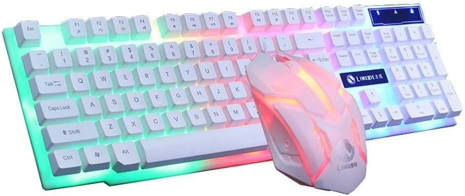 XIUNYIE Rainbow LED Illuminated Wired Gaming Keyboard Mouse Set USB for PC Laptop Colorful Backlit