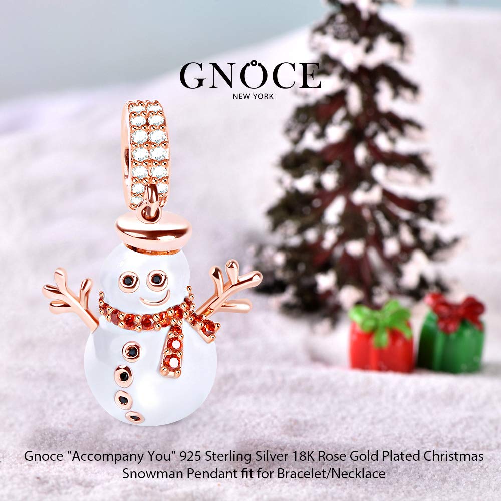 GNOCE Abalorio de muñeco de nieve de Navidad de plata de ley con colgante de muñeco de nieve de oro rosa para pulsera/collar, regalo de joyería para Halloween, Navidad, Año Nuevo