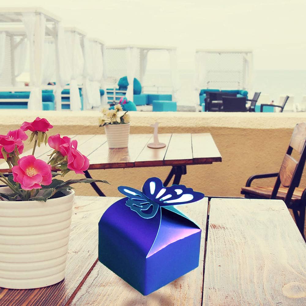 Gdeal - Caja de caramelos de boda con mariposas (100 unidades), 6x6x6cm/ 2.36'' x 2.36'' x2.36'', Azul