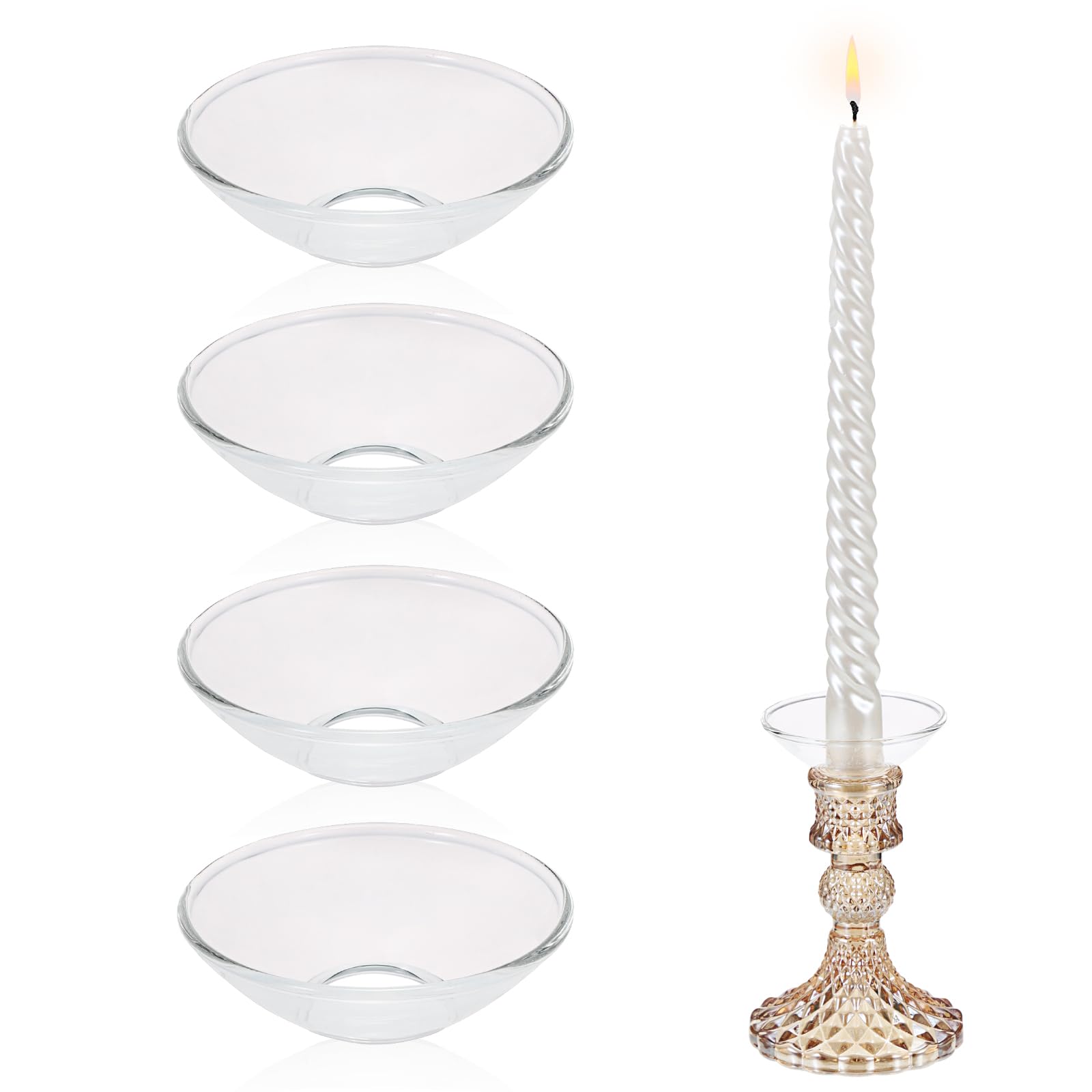 BSTKEY 4 Pack Glass Candle Drop Protectors, Clear Round Candle Drip Catcher Bobeches for Candlestick Holder