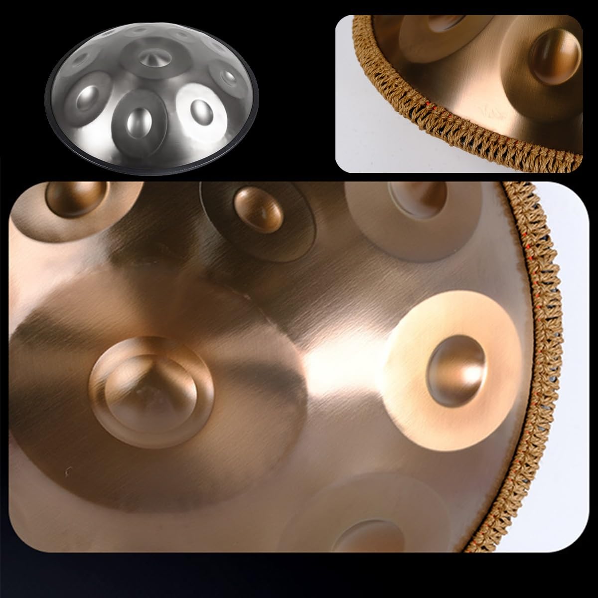 Handpan Drum 9/10/12 Note 440Hz Re Minore Handpan Instrument Re Minore Handpan Music Percussione per Principianti Sound Healing Meditazione 56cm(Oro,9 note)