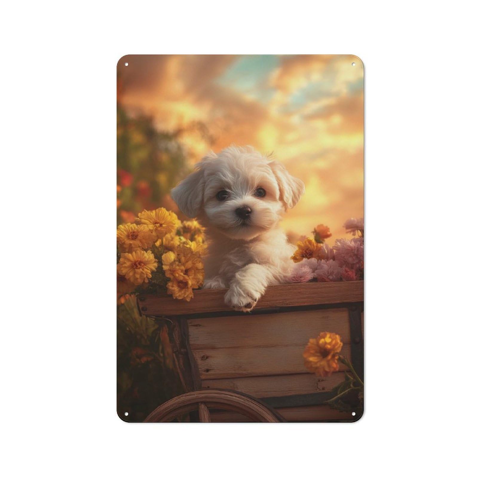 Junmoney Puppy In A Wagon Printed Metal Sign 30X20cm For Hobby Room Or Studio, For Creative Interior Collectors