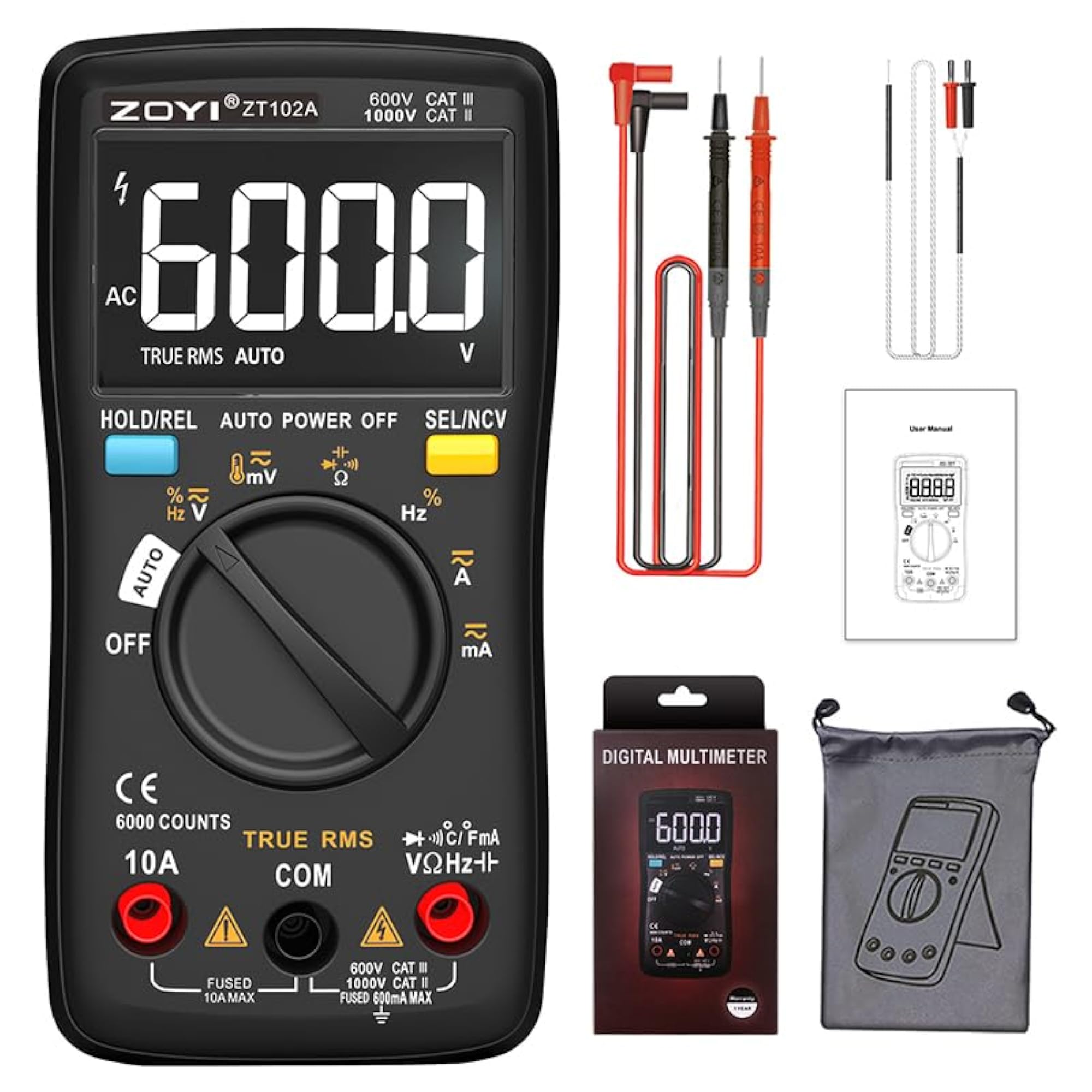 ZT-102A Digital Multimeter - RMS, Auto-Ranging
