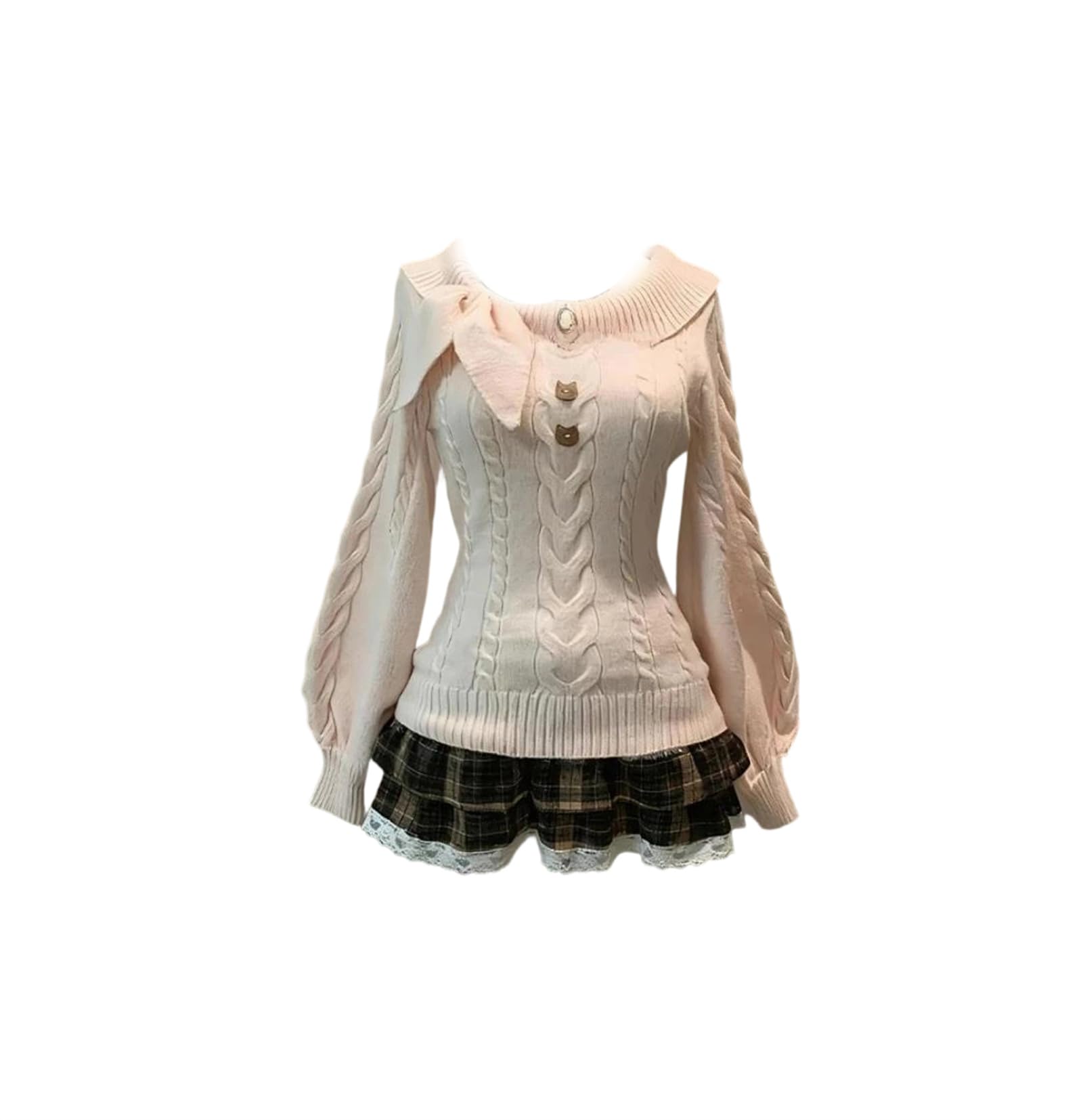 Womens Bow Knit Pullover Lace Japanese Loose Sweater