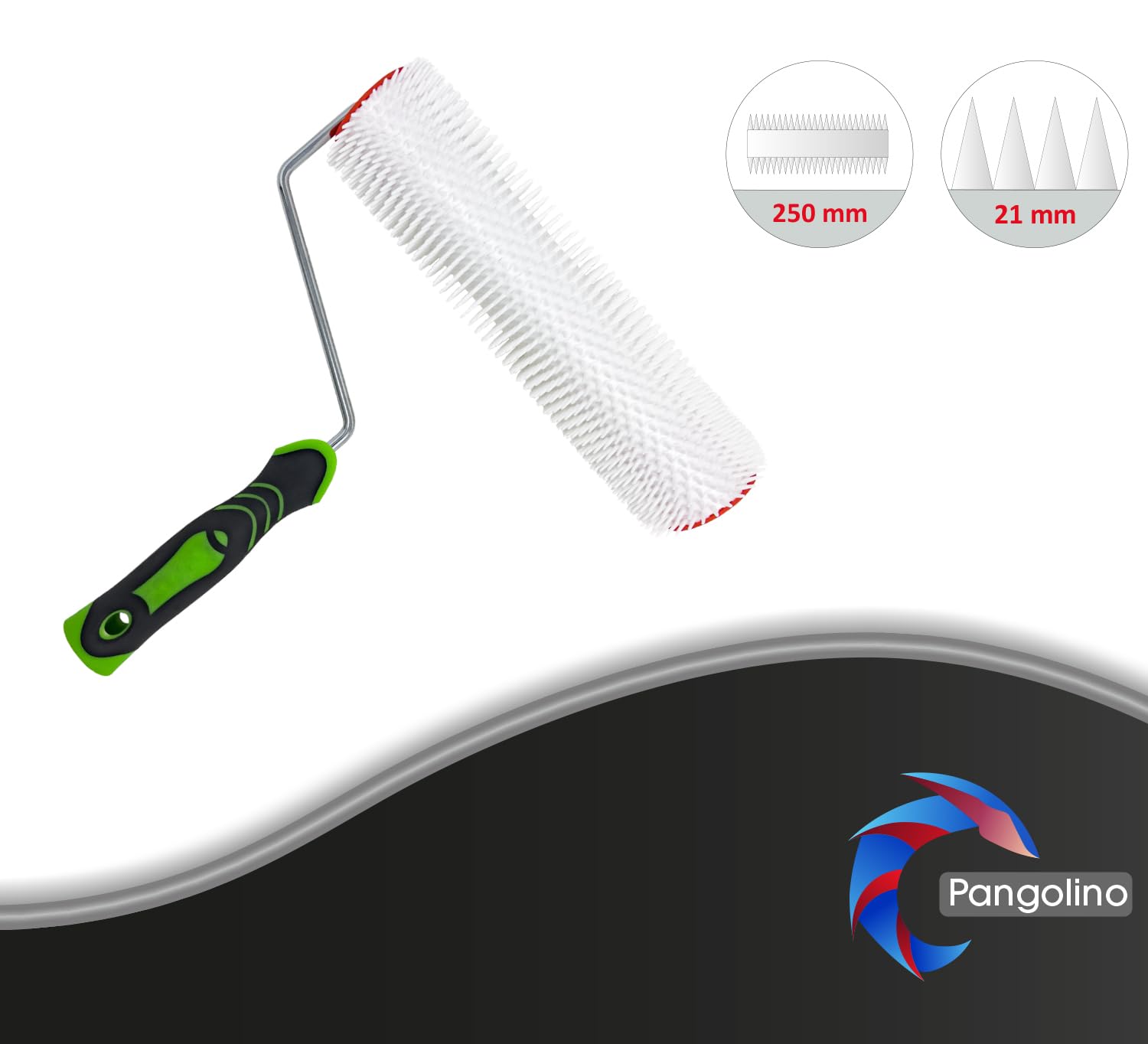 Pangolino Rouleau débulleur 25 cm | pointes 21 mm | support métallique réutilisable | prêt à l’emploi | idéal résine, chape, ragréage