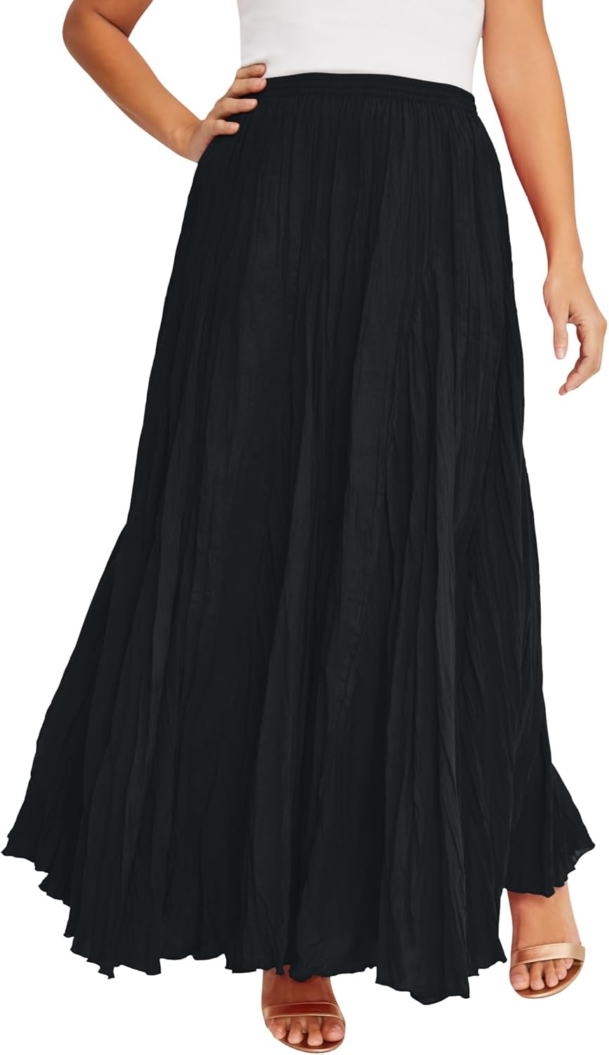 Jessica London Women's Plus Size Petite Flowing Crinkled Maxi Skirt