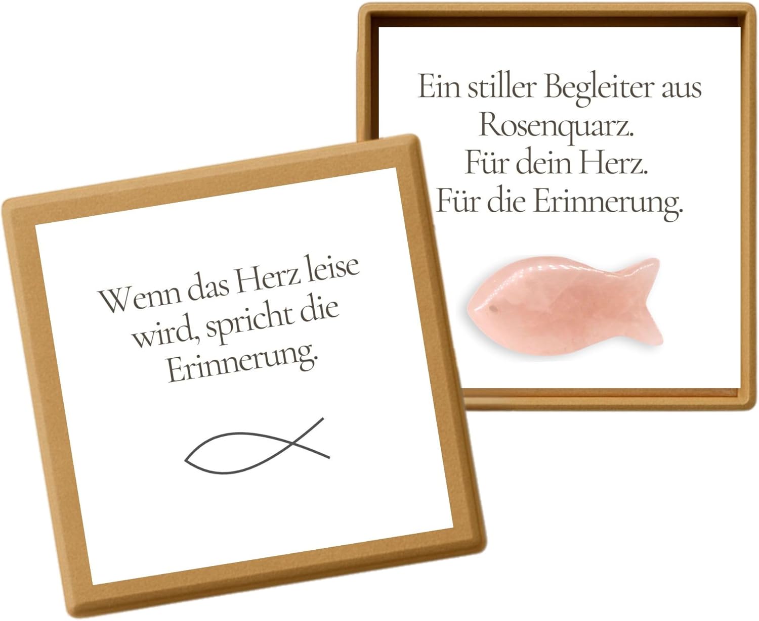 Milaboo® Keepsake Box with Rose Quartz Fish - Sympathy Gift in Kraft Paper Box - Comfort Dispenser & Loving Keepsake for Mourning, Farewell & Silent Companion (Fish Rose Quartz)