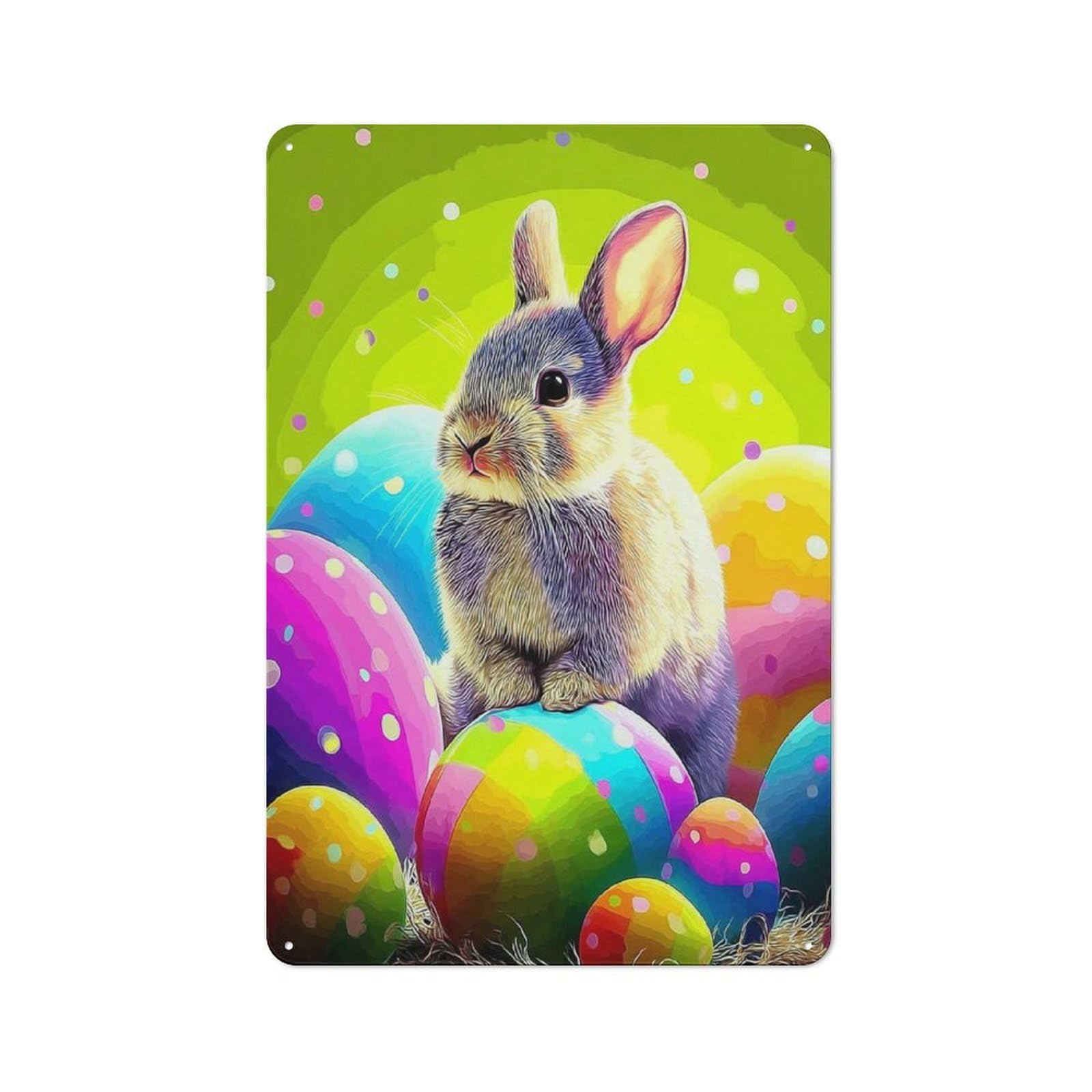Junmoney Colorful Easter Bunny With Eggs -3 Vintage Tin Sign 30X20cm With For Workshop Wall, For Makers And Diy Enthusiasts, For Retro Home Interiors
