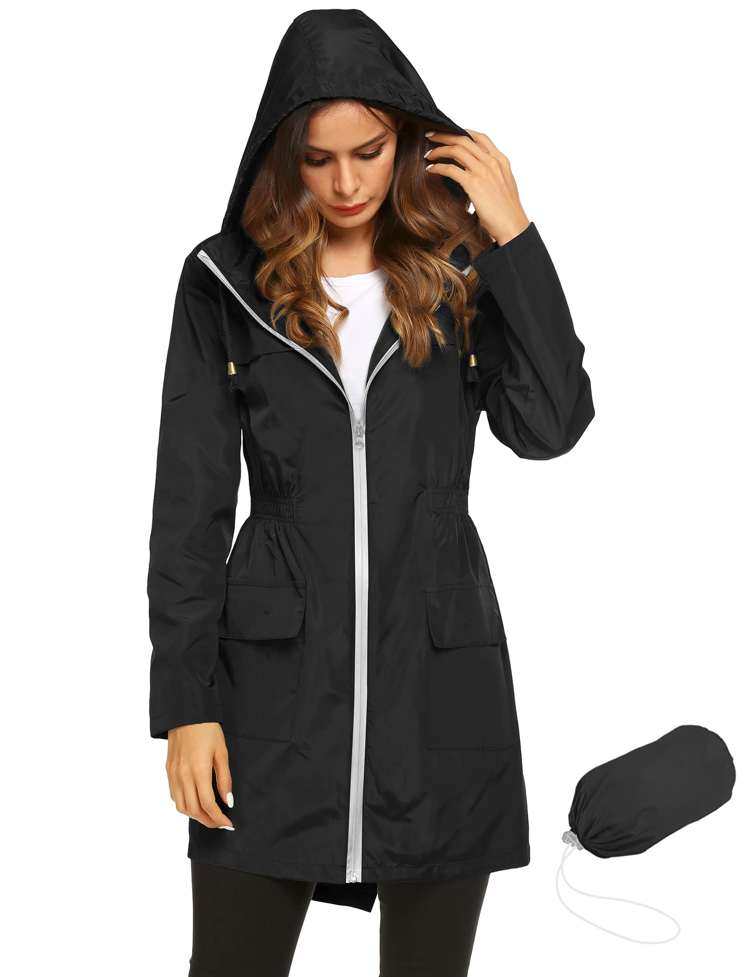 Lomon Women Waterproof Lightweight Rain Jacket Active Outdoor Hooded Raincoat