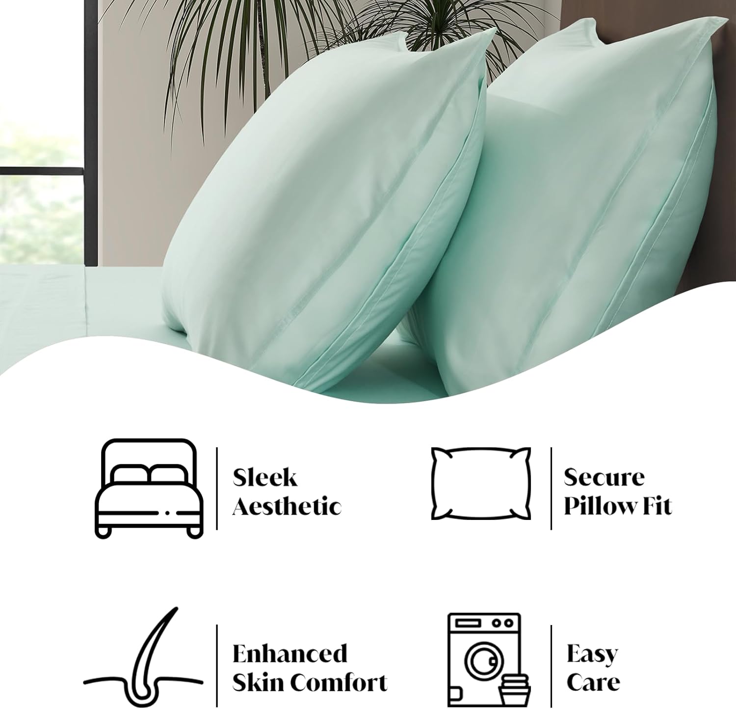 Luxury Bamboo Market | King Size Bed Sheet Set | 100% Viscose Made from Bamboo | Organically Grown | Ultra Soft | Cooling Sheets for Hot Sleepers | 17" Deep Pocket [Coastal Green] - Image 4