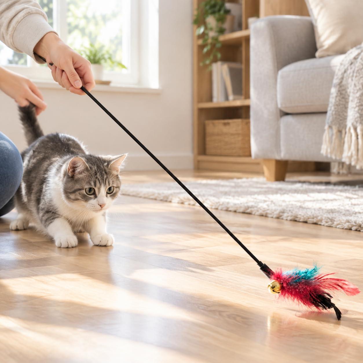 Katzenangel mit Federn, es, Extra lang, Federn 60cm, 10cm