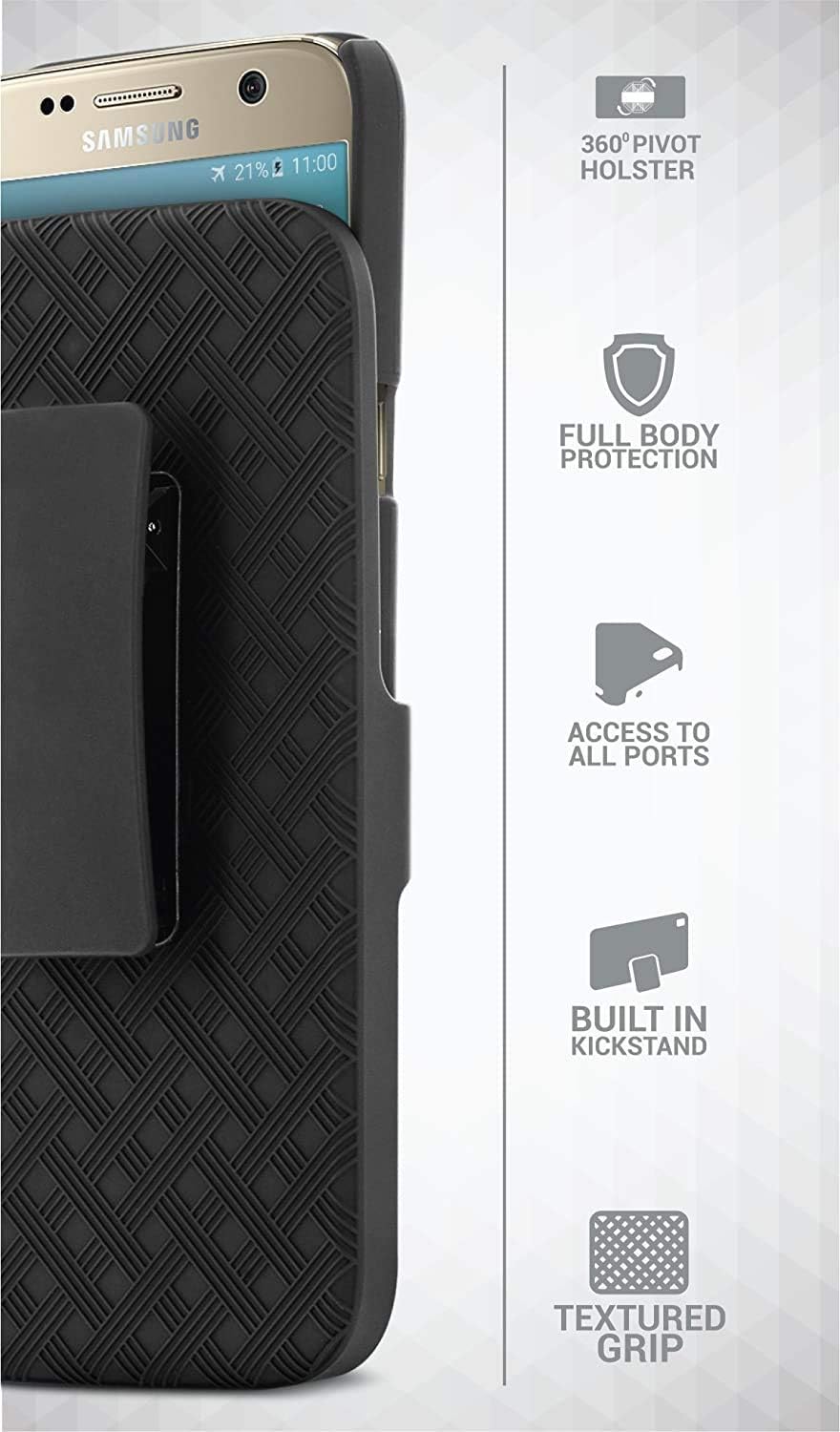 Galaxy S7 Case, Aduro Shell & Holster Combo Case Super Slim Shell Case w/Built-in Kickstand + Swivel Belt Clip Holster for Samsung Galaxy S7