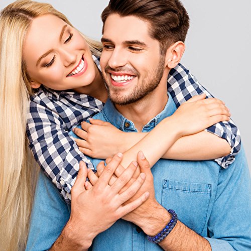 murtoo Mens Bead Leather Bracelet, Black and Brown Bead and Leather Bracelet for Men (Blue)