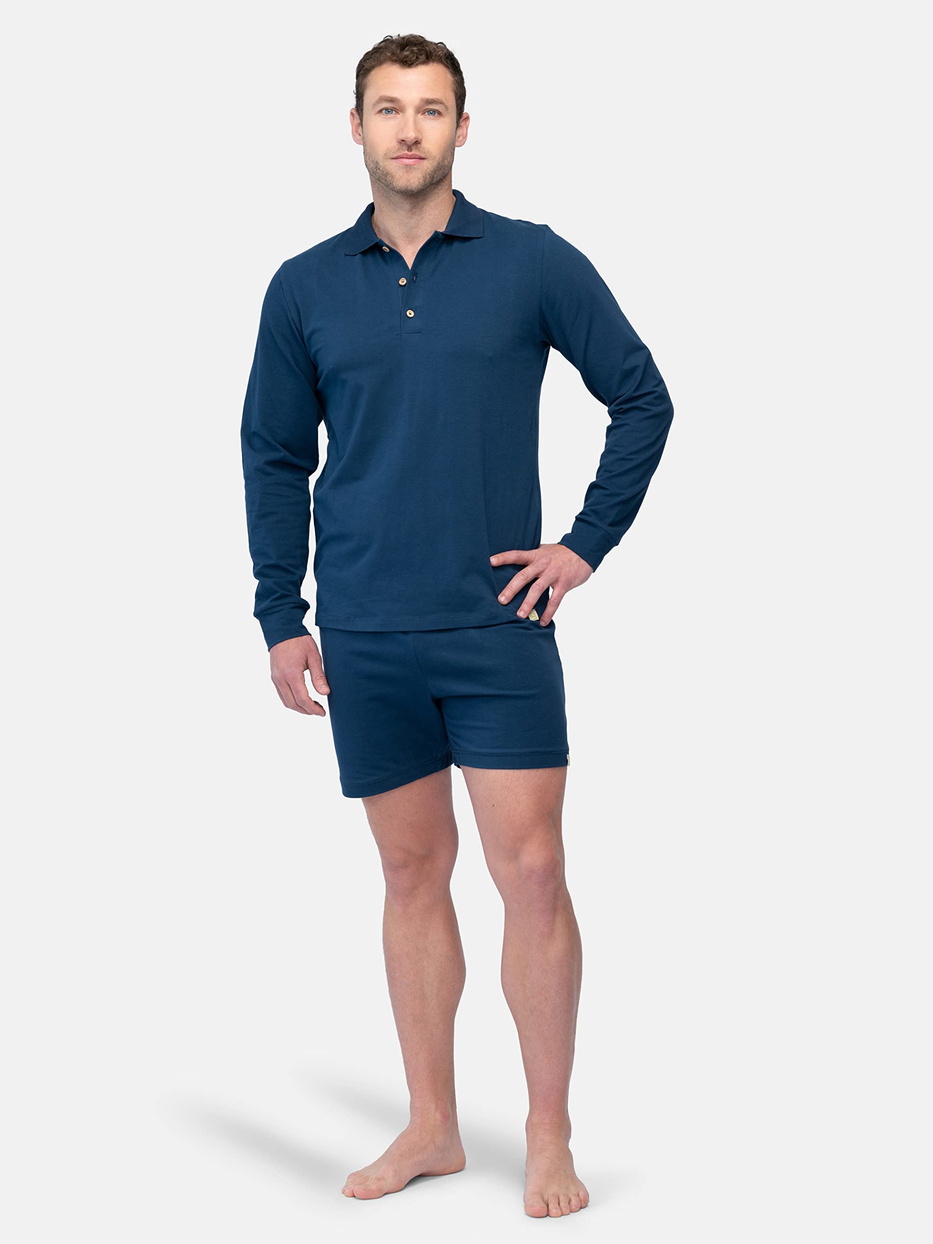 Camiseta de Manga Larga para Hombre con Cuello Polo Pijama