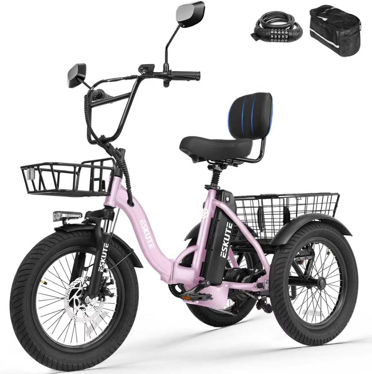 T300 Adults Electric Trike Bike, 1200W Peak Motor & 624Wh Removable Battery,18x3.0 Fat Tire Foldable 3-Wheel E-Bike with Step-Thru Design, Up to 65 Miles, Gift for Parents
