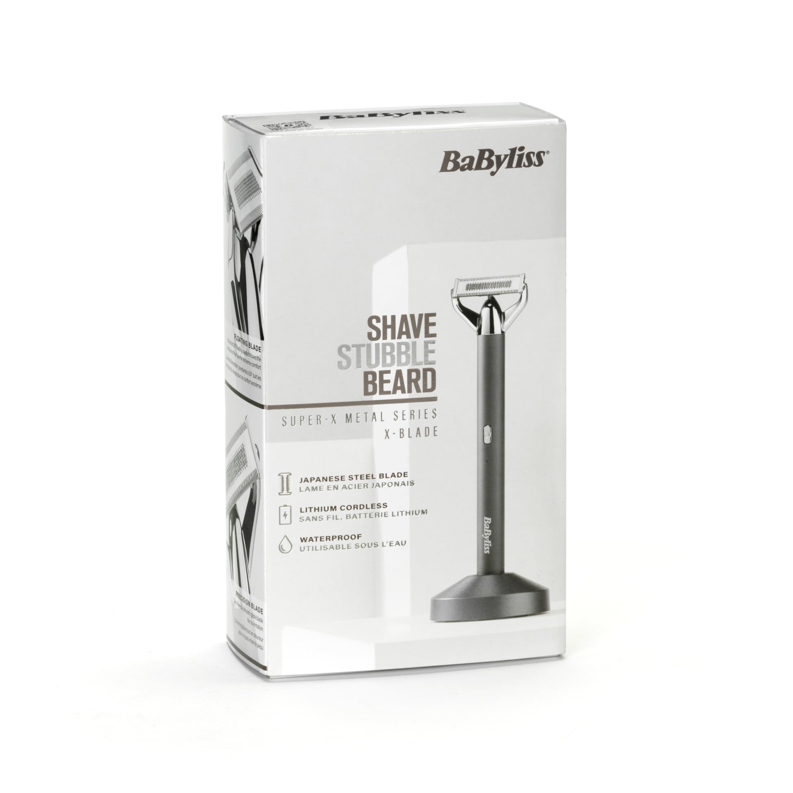 BaByliss X-Blade = Trymer do Zarostu i Brody, Ultraostre precyzyjne ostrza, Elastyczna głowica 50°, 4 nasadki grzebieniowe 1-5 mm, akumulator litowo-jonowy, Wodoodporny, OT996E