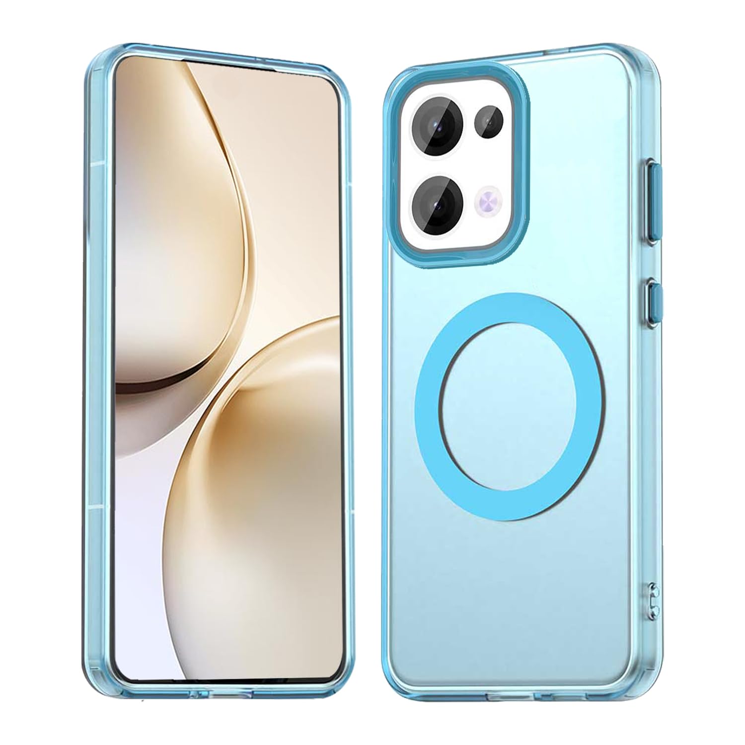 HAOYE Cover per OPPO Reno 13 (Reno13) 5G con Girevole Anello, Traslucido Custodia con Supporto Magnetico Auto, Silicone TPU e PC Doppio Strato Protettiva Bumper. Cielo blu