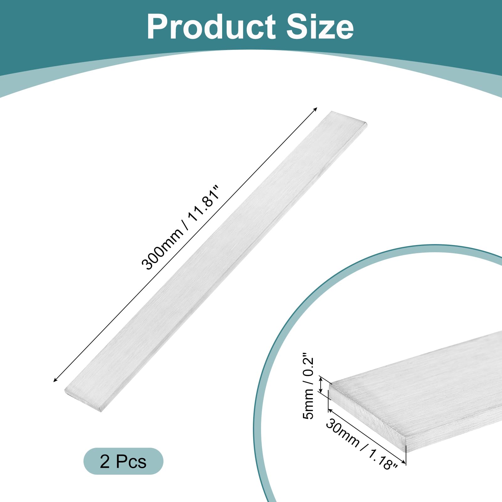 QUARKZMAN 2Pcs Barra Plana De Acero Inoxidable 304 3/16" Espesor | 1-3/16" Ancho 12" Longitud, Tiras De Metal, Acabado Cepillado, Para Industria Proyectos DIY