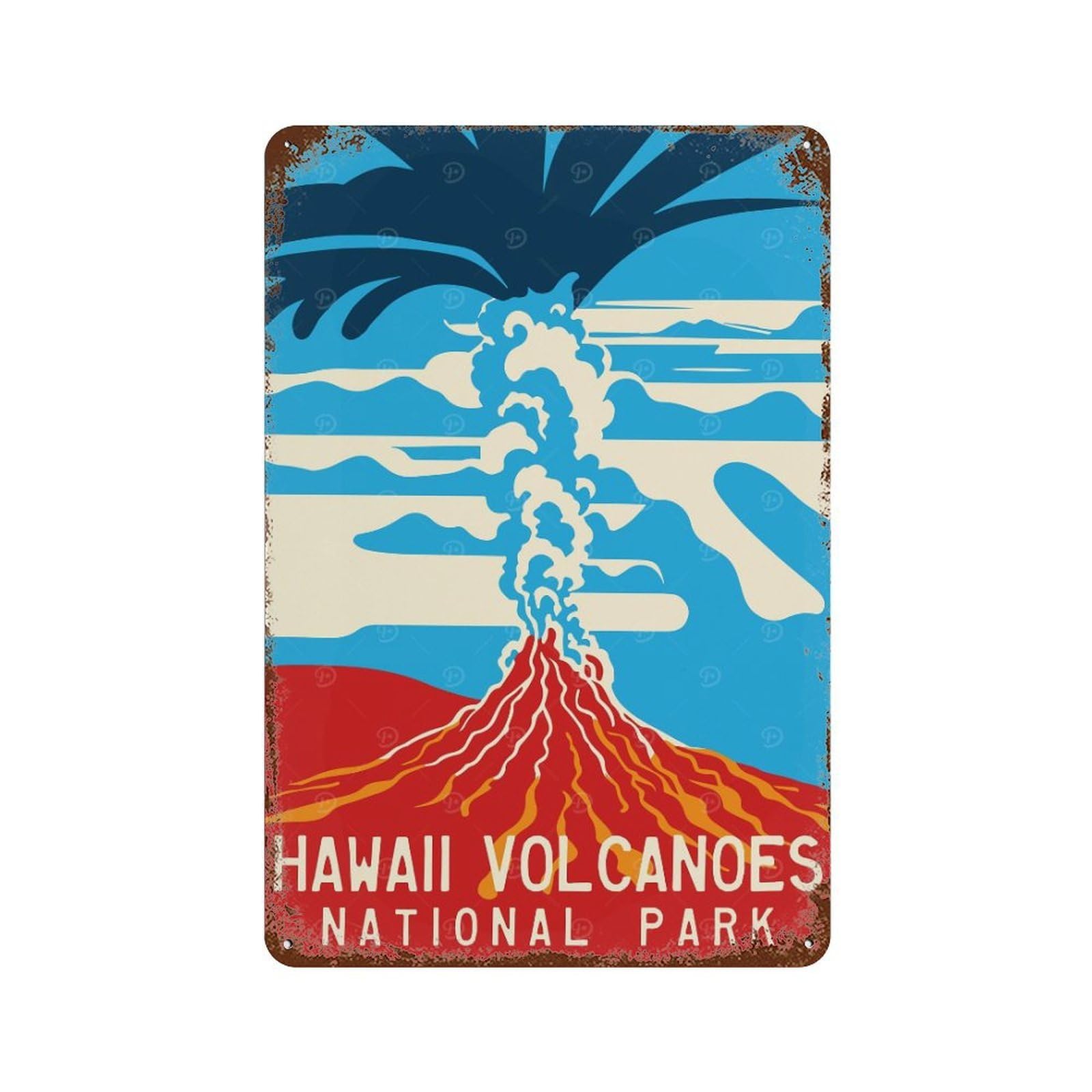 Hawaii Volcanoes Poster Vintage Metal Tin Sign 11.8"x7.9", Farmhouse Wall Decor for Patio, Garden Room And Bar Decor