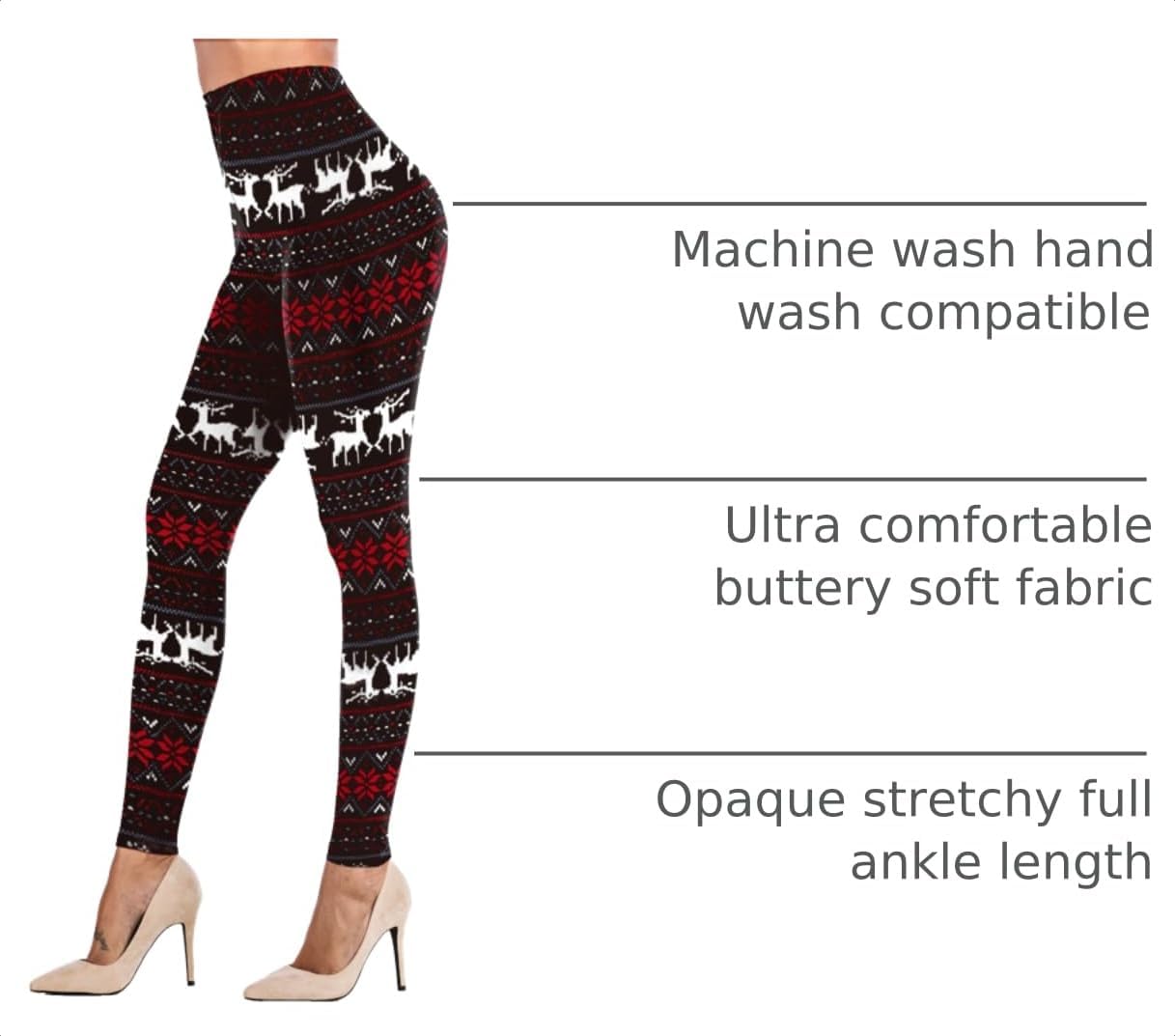 Uaderize Womens Ultra Soft Brushed Christmas Day Leggings Pants Ankle Length Black Deals Friday 2023 S-5XL