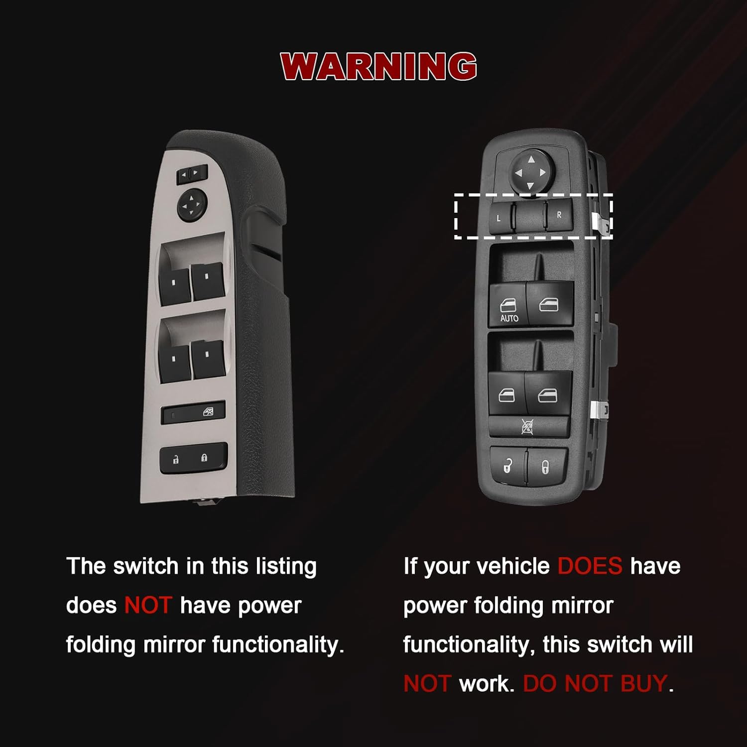 22968506, 20945129 Window Master Switch, Black Bezel, Mirror, & Lock Assembly Fit for for 2010-2013 Silverado & GMC Sierra (Without Power Folding Mirrors, Crew, Extended Cab)