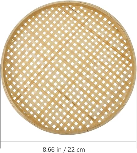 Miniatura 3 de Healvian Cesta baja tejida de bambú de 8.66 pulgadas, bandeja plana de mimbre multiusos organizador de exhibición de alimentos para servir en la