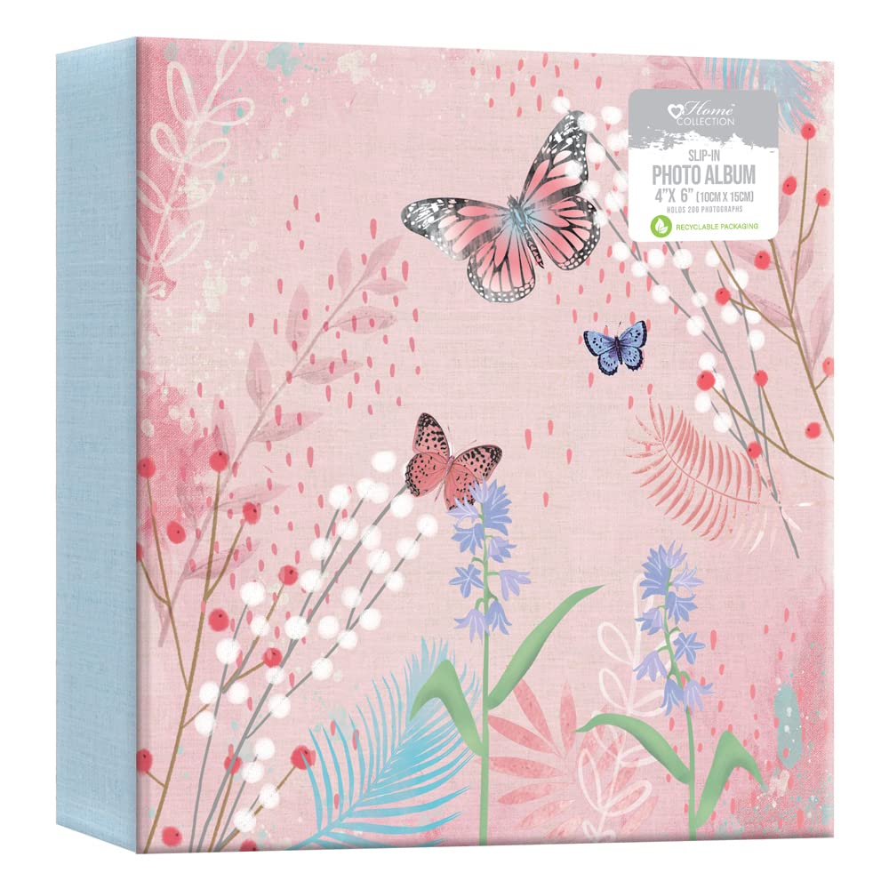 HomeCollection Butterfly Photo Album Slip in Memo Pockets Holds 200 Photographs Family Holiday Scrapbook, Multi, 4 x 6 in (BTRQ)