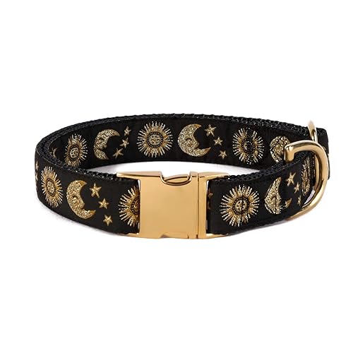 waaag Pet, Moons Stars Suns Dog Collar Cat Collar, Multiple Designs Crescent Celestial Dog Cat Collar Leash Harness - Small (Pack of 1) - Black Collar