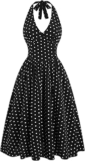 Women's Polka Dots Halter Long Dress Backless A Line Flared Vintage Party Club Dresses