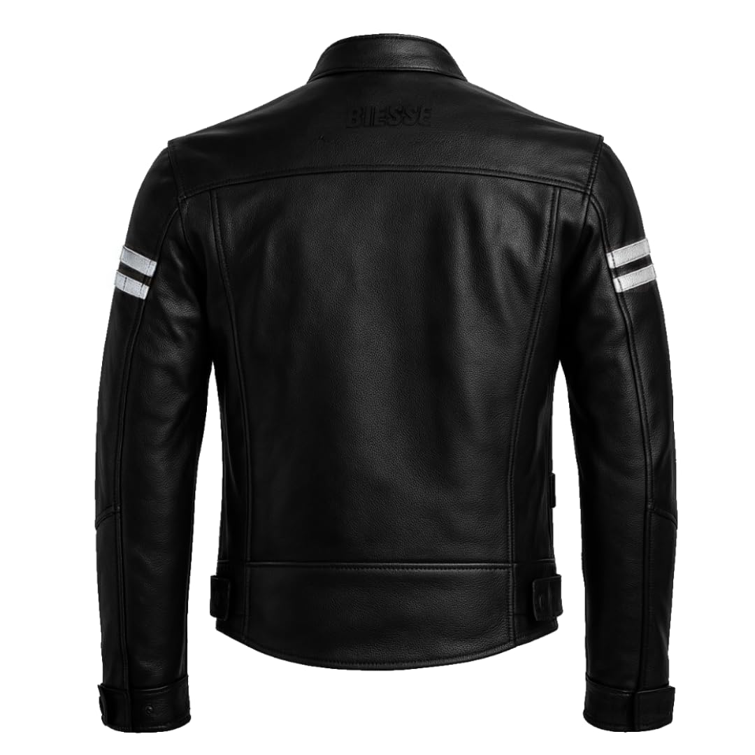 BI ESSE - Chaqueta de cuero para moto, estilo vintage, con protecciones, chaqueta certificada