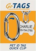 Vista 1 de Broche rápido con etiqueta de identificación de mascota – Acero inoxidable. Etiqueta de identificación duradera y resistente, conector para cierre