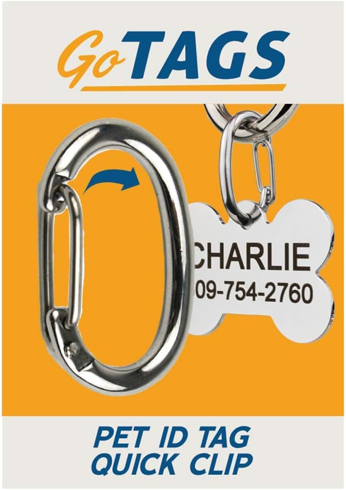 GoTags Pet ID Dog Tag Clip, Strong Durable Dog and Cat Tag Connector, Quick Clip to Pet Collars, Easy Upgrade for Split Ring, Mini Carabiner Made of Stainless Steel, Pack of 1