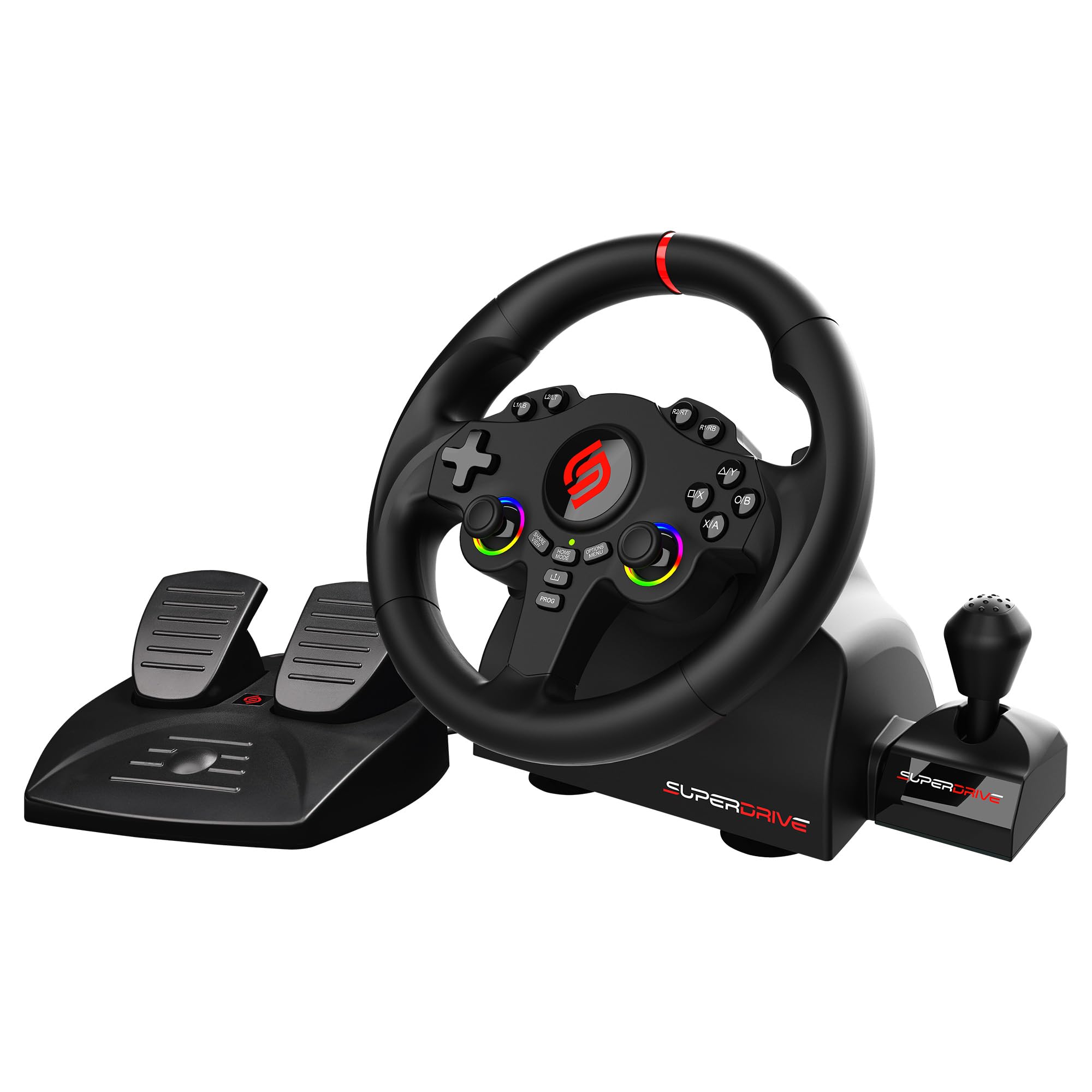 SUBSONIC – Superdrive 220 RS-X Lenkrad – Dual-Joystick-LED-Rennlenkrad mit Schalthebel, 180°-Drehung, Pedalen und Schaltwippen. Für Switch 2/Switch, PS4, PC und Xbox – Schwarz - 1