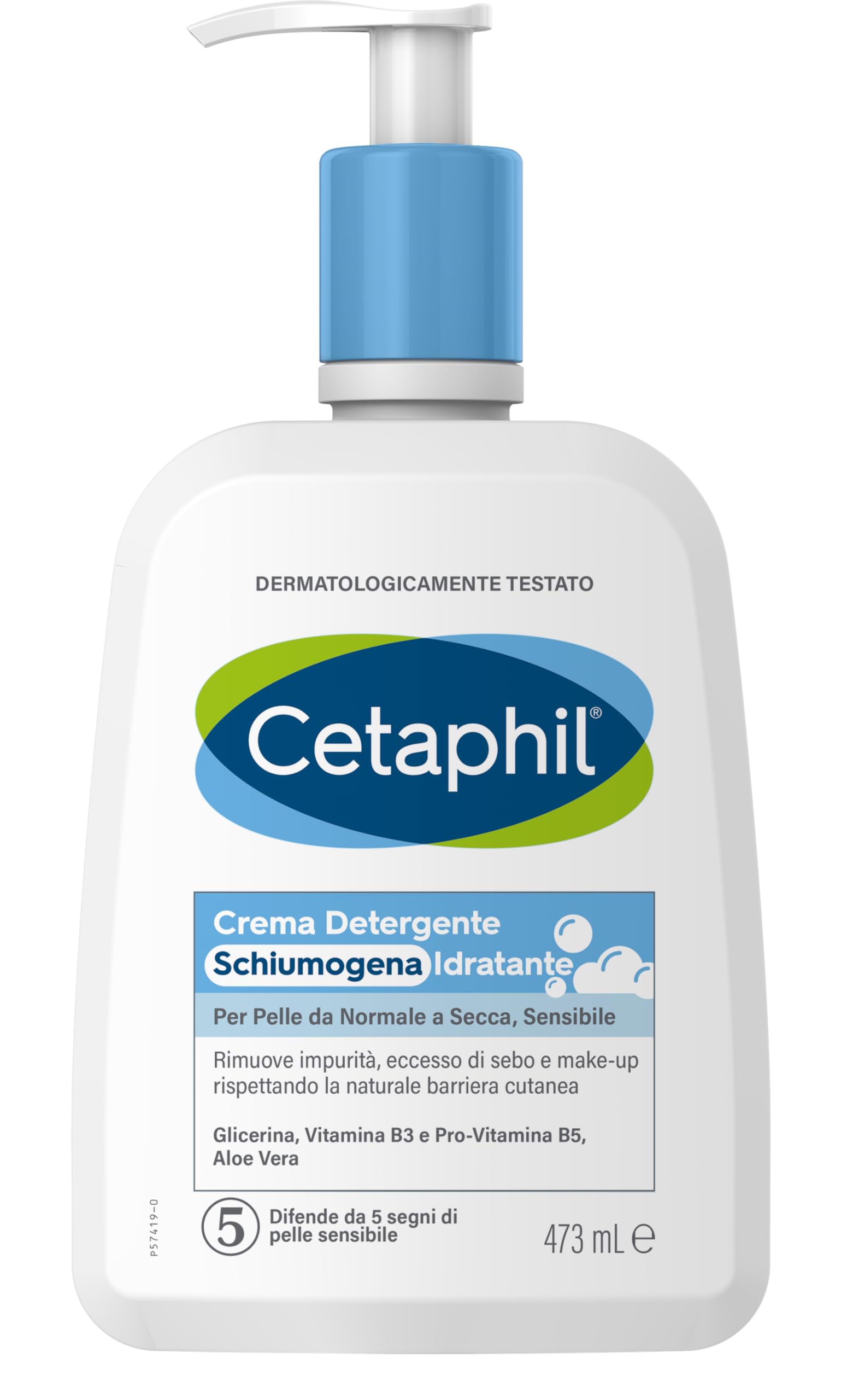 Cetaphil Feuchtigkeitsspendender Schaumreiniger für normale Haut, trockene und empfindliche Haut, mit Aloe Vera, beruhigende Wirkung, parfümfrei, Größe 473 ml