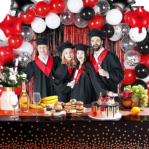 Image of Irenare 2 Pcs Black and Red Tablecloth and Sequin Table Runner Set Polka Dots Confetti Table Cover Dining Plastic Tablecloths Glitter Decorations for Birthday Wedding Anniversary Party Supplies