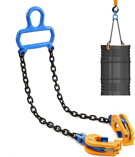 BEAMNOVA Elevador de tambor de cadena mejorado de 1 tonelada 2200 libras Capacidad de carga para tambores de 55 galones, grúa de elevación doble,