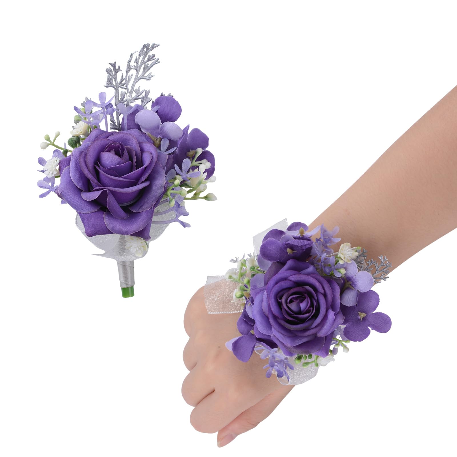 Amazon.com: URROMA Wrist Corsage Boutonniere Set, 2Pcs Dark Purple 