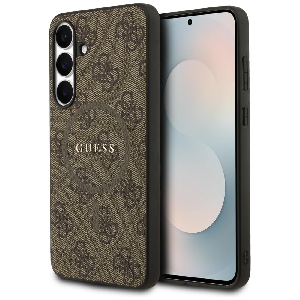 CG MOBILE Guess 4G Ring Classic Logo Compatible con MagSafe Funda para Samsung Galaxy S25 FE (marrón)
