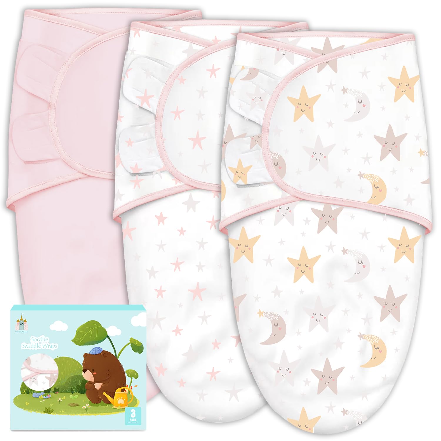 Cute Castle 3-Pack Baby Swaddle Sleep Sacks - Newborn Swaddle Sack - Ergonomic Baby Swaddles Blanket Warp for Boys and Girls - Baby Essentials (0-6
