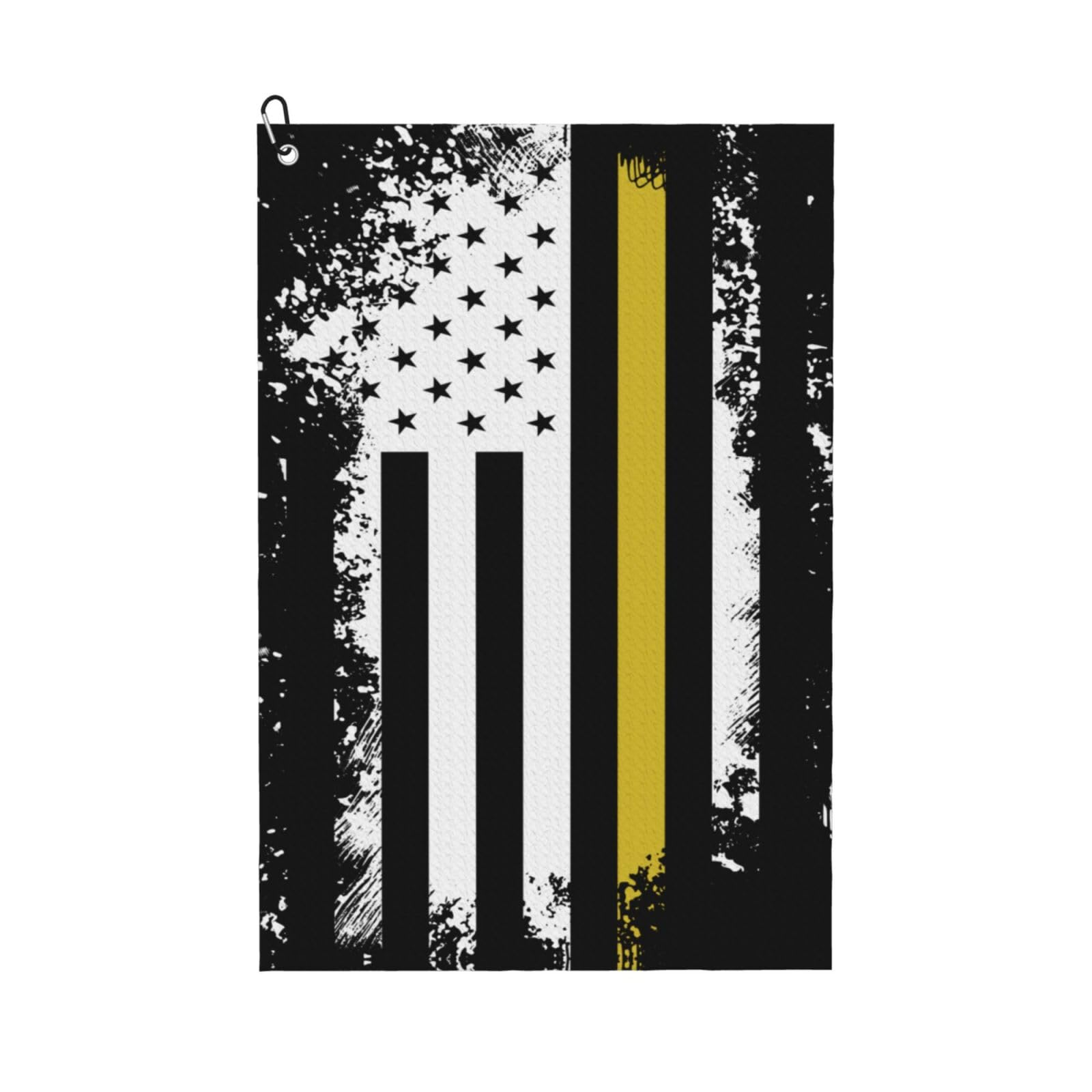 peiyeety Vintage 911 Dispatcher Thin Gold Line Flag Microfiber Golf Towel with Carabiner Clip, 16x24 Inch Absorbent Waffle Weave Towel for Golf Bags
